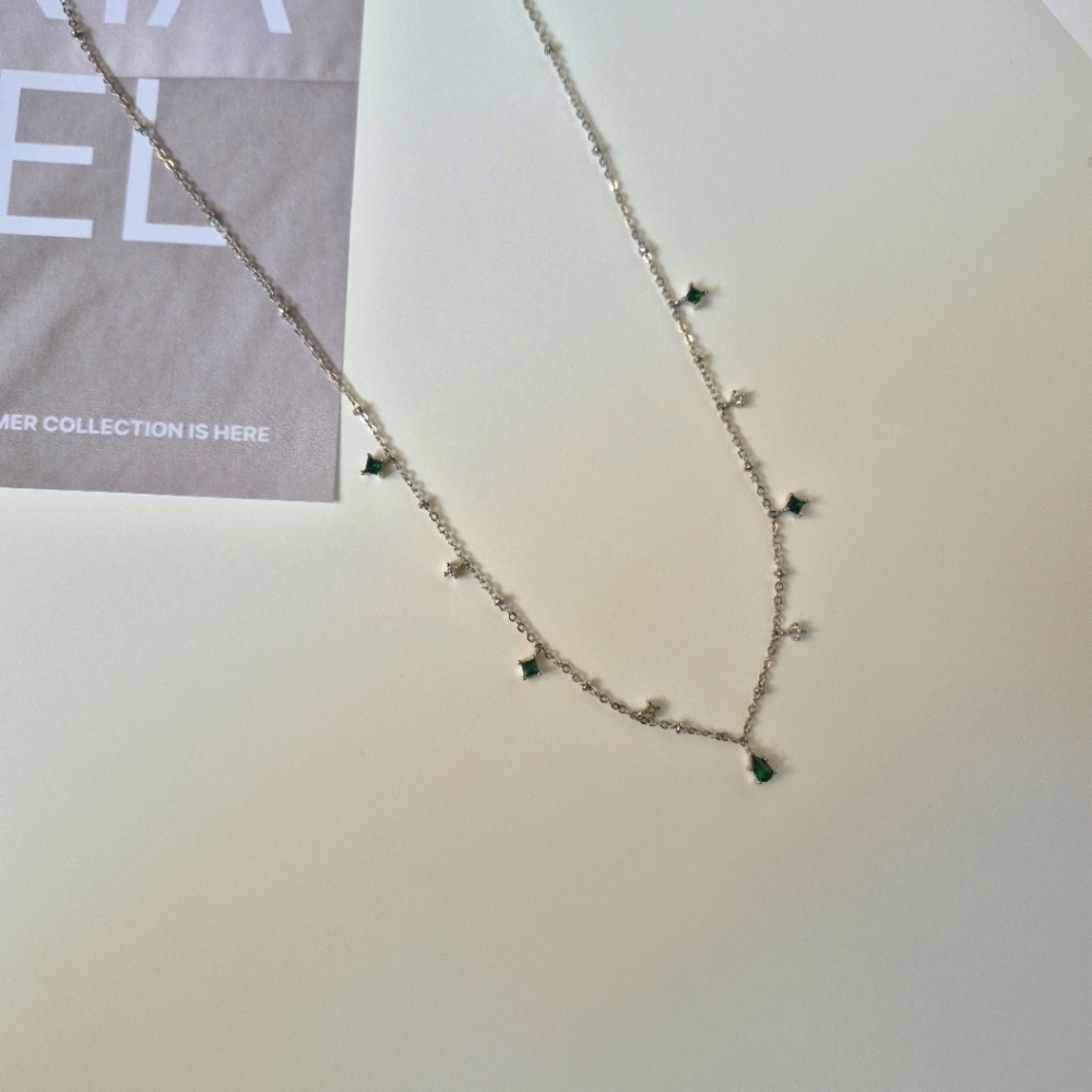 Elegant Silver Necklace with Green Accents